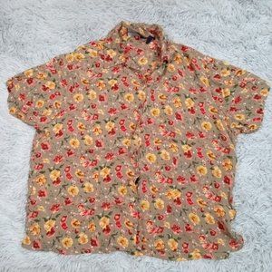 Eagle Eye Womens Shirt Multicolor Plus‎ 1X Floral Button Up Short Sleeve